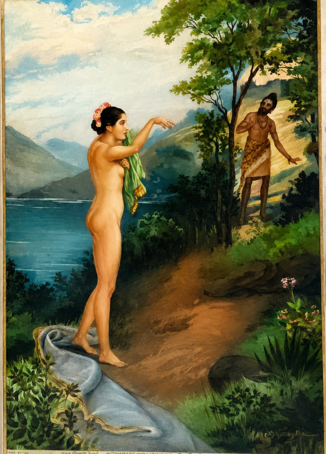 Vishwamitra and Menaka (Oleograph by M. V. Dhurandhar / Ravi Varma Press)